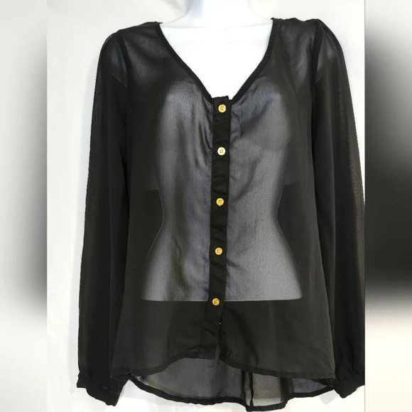 Dizzy Lizzy Womens Sheer Top Size Large Black Cutout Witchy‎ Whimsigoth Coquette - Picture 1 of 8